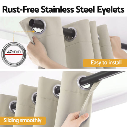 Artiss Blockout Curtains 2X 132x160cm Thermal Insulated Eyelet Drapes Beige.
