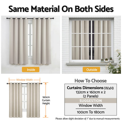 Artiss Blockout Curtains 2X 132x160cm Thermal Insulated Eyelet Drapes Beige.