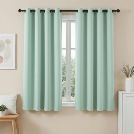 Artiss Blockout Curtains 2X 132x160cm Thermal Insulated Eyelet Drapes Green.