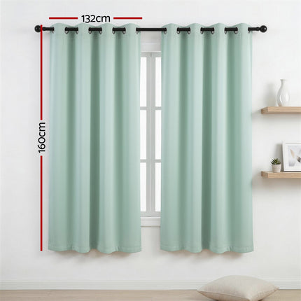 Artiss Blockout Curtains 2X 132x160cm Thermal Insulated Eyelet Drapes Green.