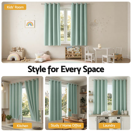 Artiss Blockout Curtains 2X 132x160cm Thermal Insulated Eyelet Drapes Green.