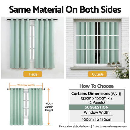 Artiss Blockout Curtains 2X 132x160cm Thermal Insulated Eyelet Drapes Green.