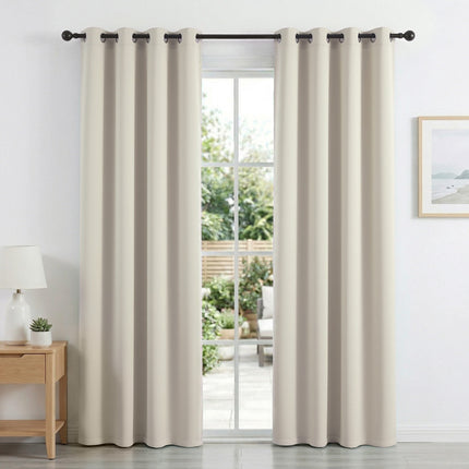 Artiss Blockout Curtains 2X 132x213cm Thermal Insulated Eyelet Drapes Beige.