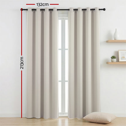 Artiss Blockout Curtains 2X 132x213cm Thermal Insulated Eyelet Drapes Beige.