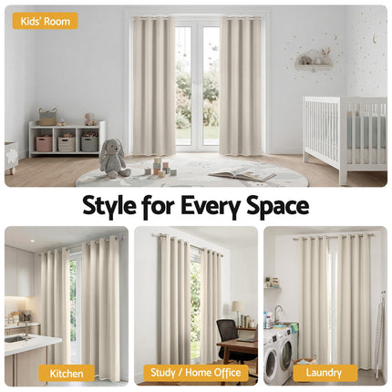 Artiss Blockout Curtains 2X 132x213cm Thermal Insulated Eyelet Drapes Beige.