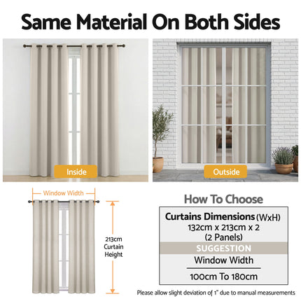 Artiss Blockout Curtains 2X 132x213cm Thermal Insulated Eyelet Drapes Beige.