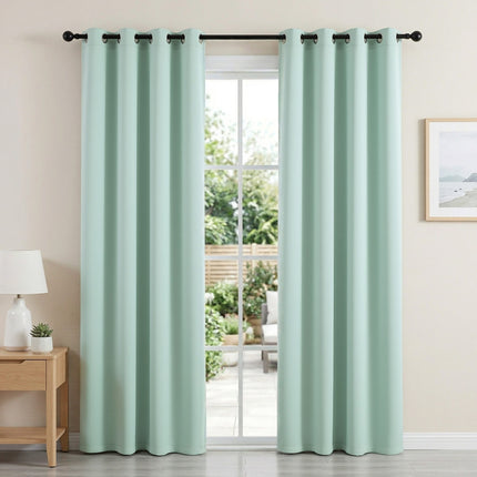 Artiss Blockout Curtains 2X 132x213cm Thermal Insulated Eyelet Drapes Green.