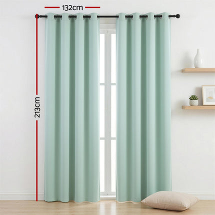 Artiss Blockout Curtains 2X 132x213cm Thermal Insulated Eyelet Drapes Green.