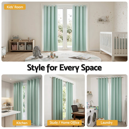 Artiss Blockout Curtains 2X 132x213cm Thermal Insulated Eyelet Drapes Green.