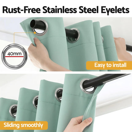 Artiss Blockout Curtains 2X 132x213cm Thermal Insulated Eyelet Drapes Green.