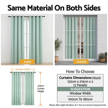 Artiss Blockout Curtains 2X 132x213cm Thermal Insulated Eyelet Drapes Green.