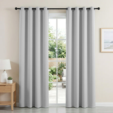 Artiss Blockout Curtains 2X 132x213cm Thermal Insulated Eyelet Drapes Grey.