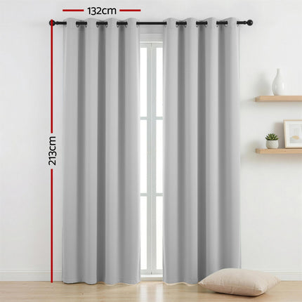 Artiss Blockout Curtains 2X 132x213cm Thermal Insulated Eyelet Drapes Grey.