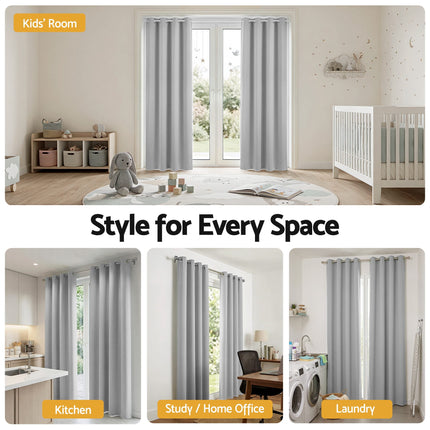 Artiss Blockout Curtains 2X 132x213cm Thermal Insulated Eyelet Drapes Grey.