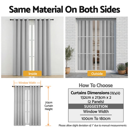 Artiss Blockout Curtains 2X 132x213cm Thermal Insulated Eyelet Drapes Grey.