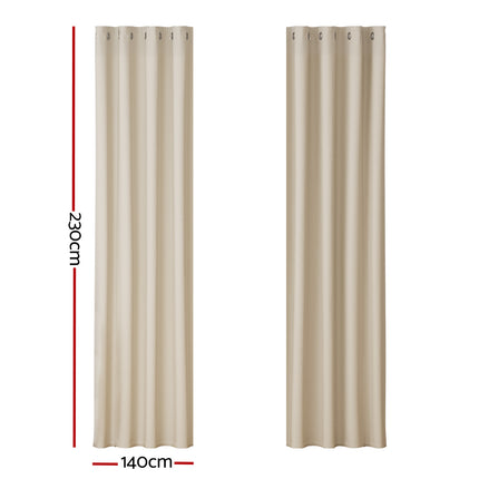 Artiss 2X Blockout Curtains Eyelet 140x230cm Beige.