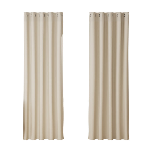 Artiss 2X Blockout Curtains Eyelet 180x213cm Beige.