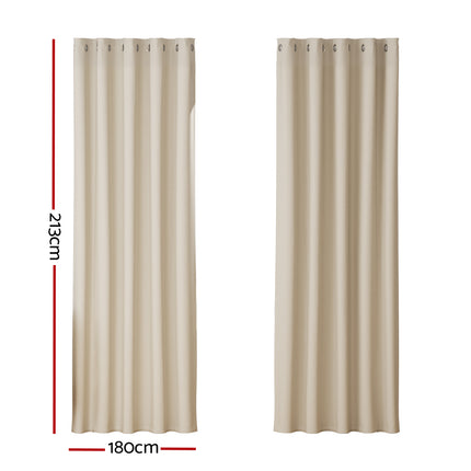 Artiss 2X Blockout Curtains Eyelet 180x213cm Beige.