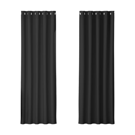 Artiss 2X Blockout Curtains Eyelet 180x213cm Black.