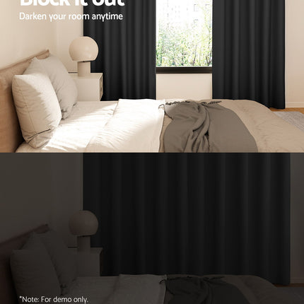 Artiss 2X Blockout Curtains Eyelet 180x213cm Black.