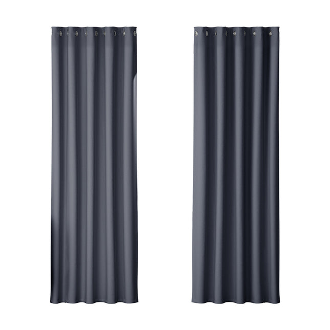 Artiss 2X Blockout Curtains Eyelet 180x213cm Charcoal.