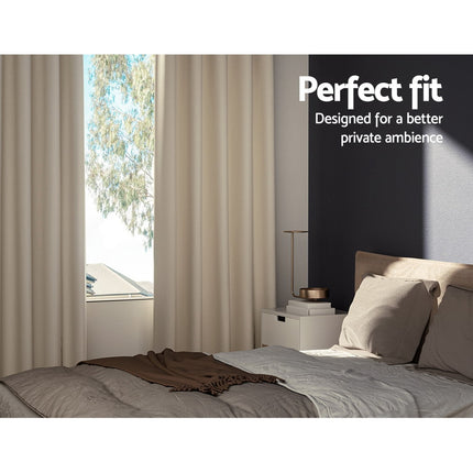 Artiss 2X Blockout Curtains Eyelet 240x230cm Beige.