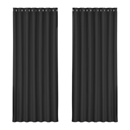 Artiss 2X Blockout Curtains Eyelet 240x230cm Black.