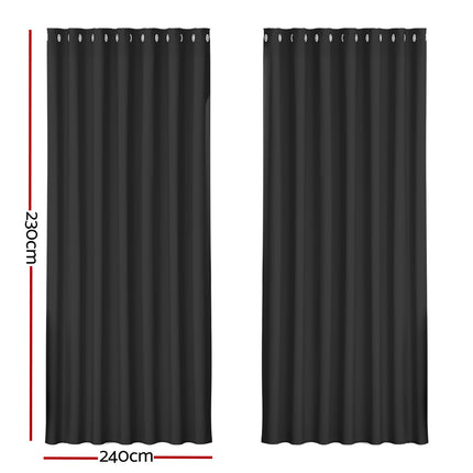 Artiss 2X Blockout Curtains Eyelet 240x230cm Black.