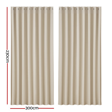 Artiss 2X Blockout Curtains Eyelet 300x230cm Beige.