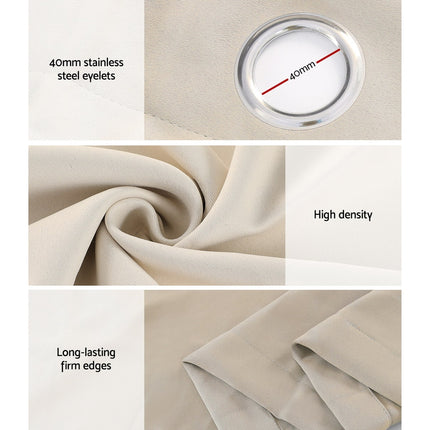 Artiss 2X Blockout Curtains Eyelet 300x230cm Beige.