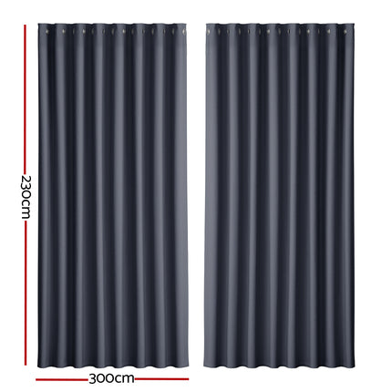 Artiss 2X Blockout Curtains Eyelet 300x230cm Charcoal.
