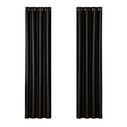 Artiss 2X Blockout Curtains Eyelet 140x230cm Black Shine.