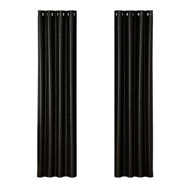 Artiss 2X Blockout Curtains Eyelet 140x230cm Black Shine.