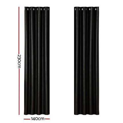 Artiss 2X Blockout Curtains Eyelet 140x230cm Black Shine.