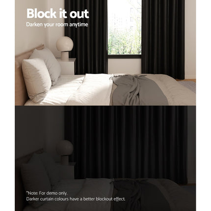Artiss 2X Blockout Curtains Eyelet 140x230cm Black Shine.