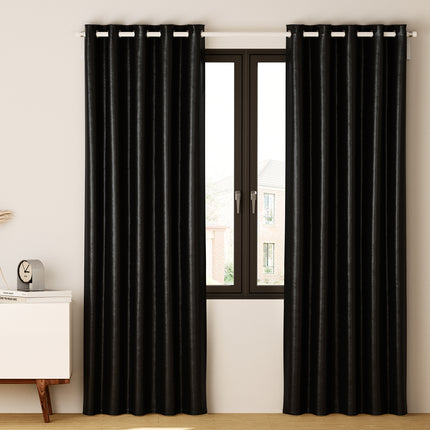 Artiss 2X Blockout Curtains Eyelet 140x230cm Black Shine.
