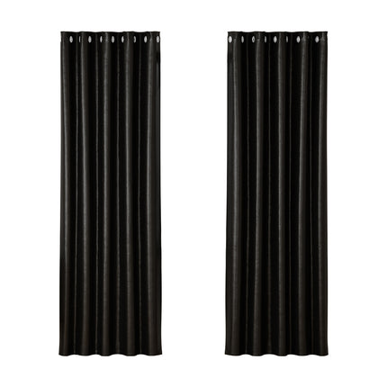 Artiss 2X Blockout Curtains Eyelet 180x213cm Black Shine.