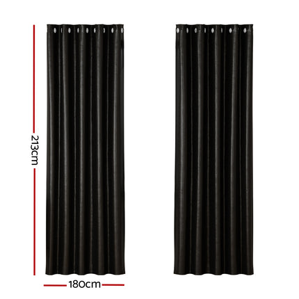 Artiss 2X Blockout Curtains Eyelet 180x213cm Black Shine.