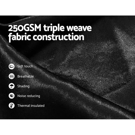 Artiss 2X Blockout Curtains Eyelet 180x213cm Black Shine.