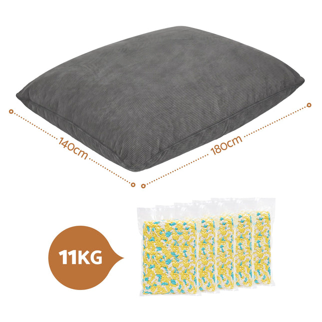 Artiss 3 in 1 Bean Bag Chair with Filler Convertible Bean Bag for Adults, Corduroy DIY Stuffed Bean Bag Sofa Washable for Living Room Bedroom, Grey.