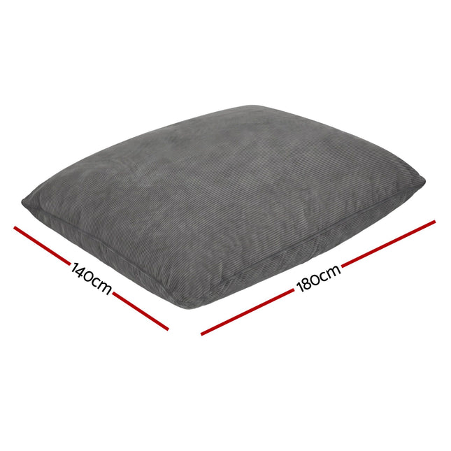 Artiss 3 in 1 Bean Bag Chair Cover (No Filler) Convertible Bean Bag for Adults, Corduroy Stuffed Animal Storage Bean Bag Cover Washable for Living Room Bedroom, Grey.