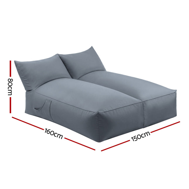 Artiss Outdoor Bean Bag Chair Cover (No Filler) 2 Seater Beanbag Lounge Sofacover Adults Splash-Proof Large Bean Bag Cover for Patio Poolside Relaxing Indoor, Grey.