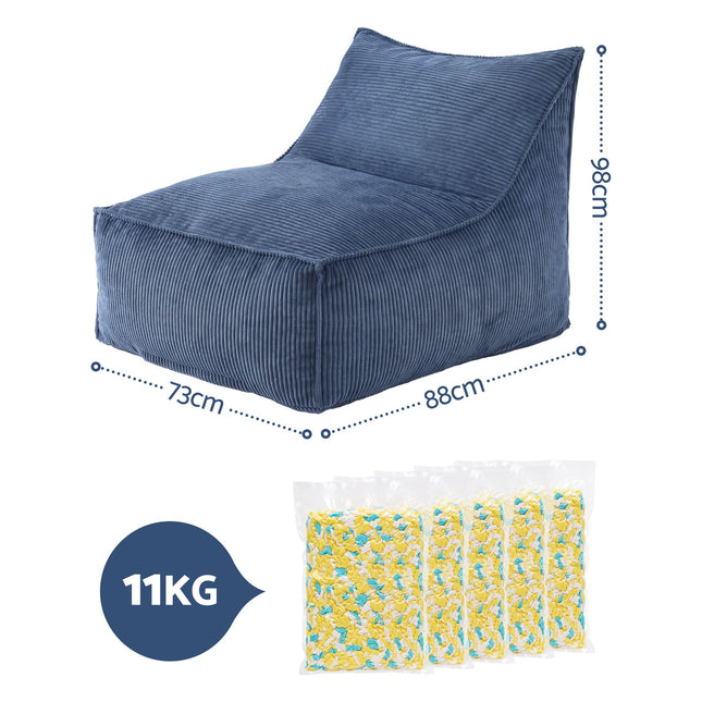 Artiss Bean Bag Chair Cover with Filler Soft Corduroy DIY Stuffed Animal Storage Bean Bag for Adults, Washable Lazy Sofa for Living Room Bedroom, Blue.