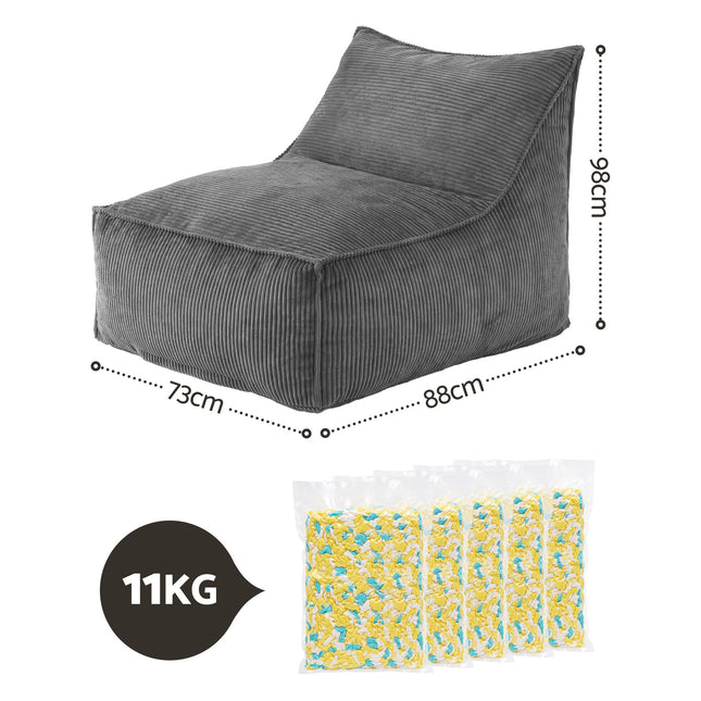 Artiss Bean Bag Chair Cover with Filler Soft Corduroy DIY Stuffed Animal Storage Bean Bag for Adults, Washable Lazy Sofa for Living Room Bedroom, Grey.