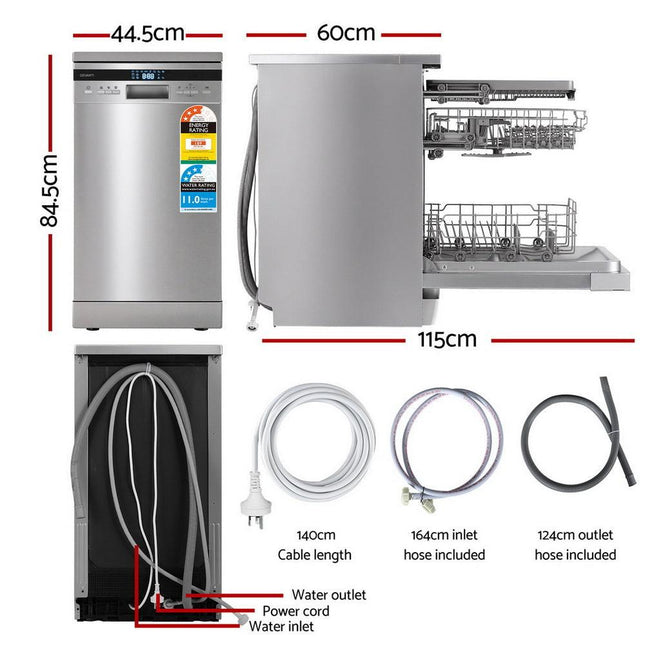 Devanti 10 Place Settings Freestanding Dishwasher Silver.