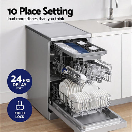 Devanti 10 Place Settings Freestanding Dishwasher Silver.