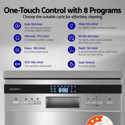 Devanti 10 Place Settings Freestanding Dishwasher Silver.