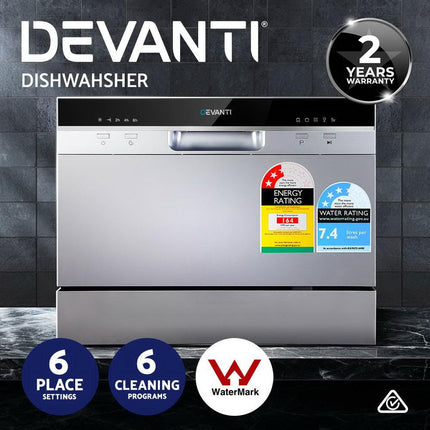 Devanti 6 Place Settings Benchtop Dishwasher Sliver.