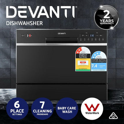 Devanti 6 Place Settings Benchtop Dishwasher Black.