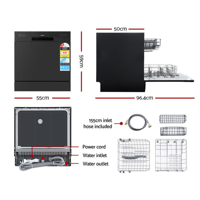 Devanti 8 Place Settings Benchtop Dishwasher Black.